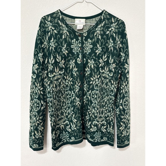Susan Bristol Sweaters - Susan Bristol Cardigan Sweater Women S Green Floral Wool Blend Vintage Damask